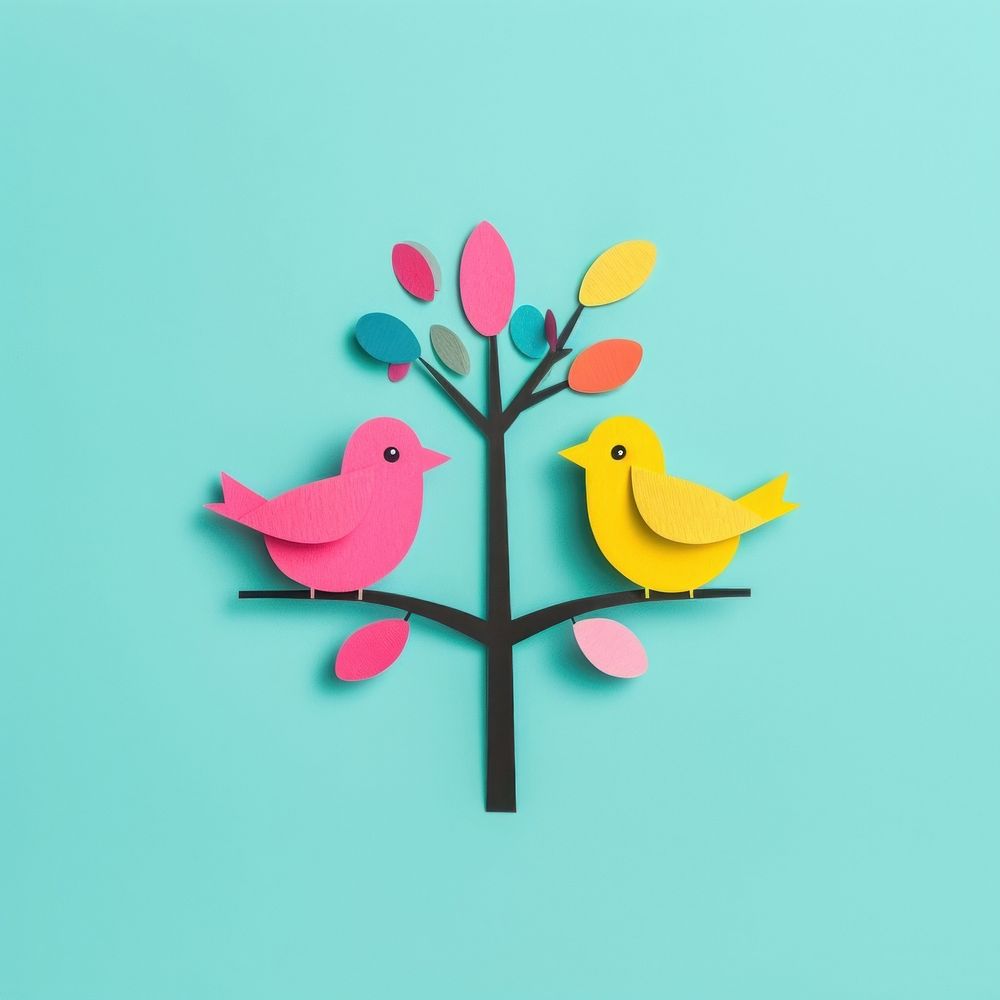 Two birds on tree art symbol representation. AI generated Image by rawpixel.
