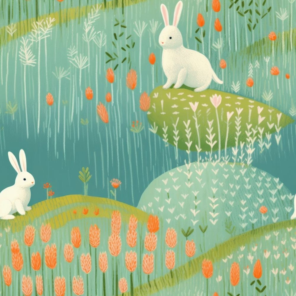 Bloom garden pattern with bunny backgrounds animal rodent. AI generated Image by rawpixel.