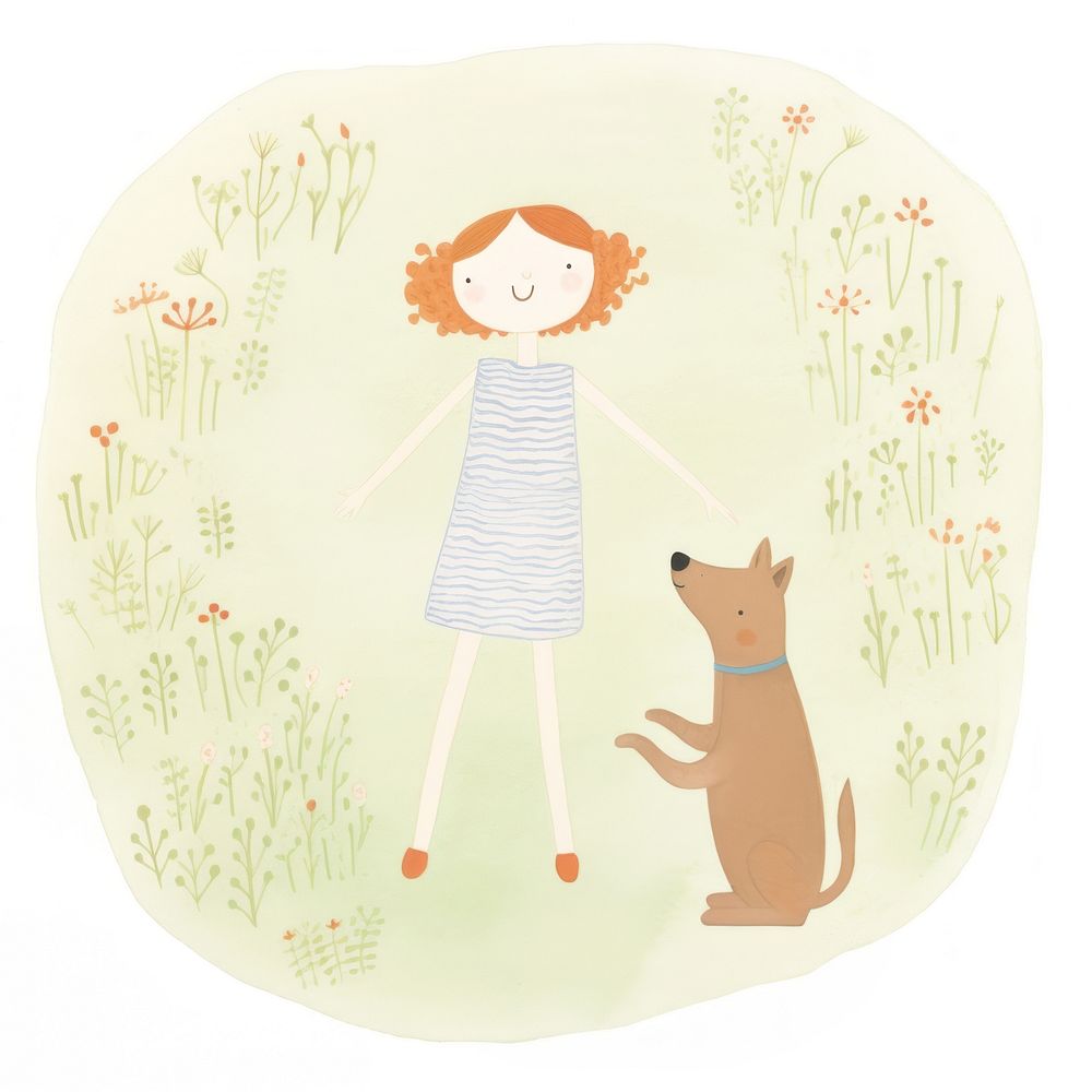 Happy girl with pet on grass mammal animal dog. AI generated Image by rawpixel.