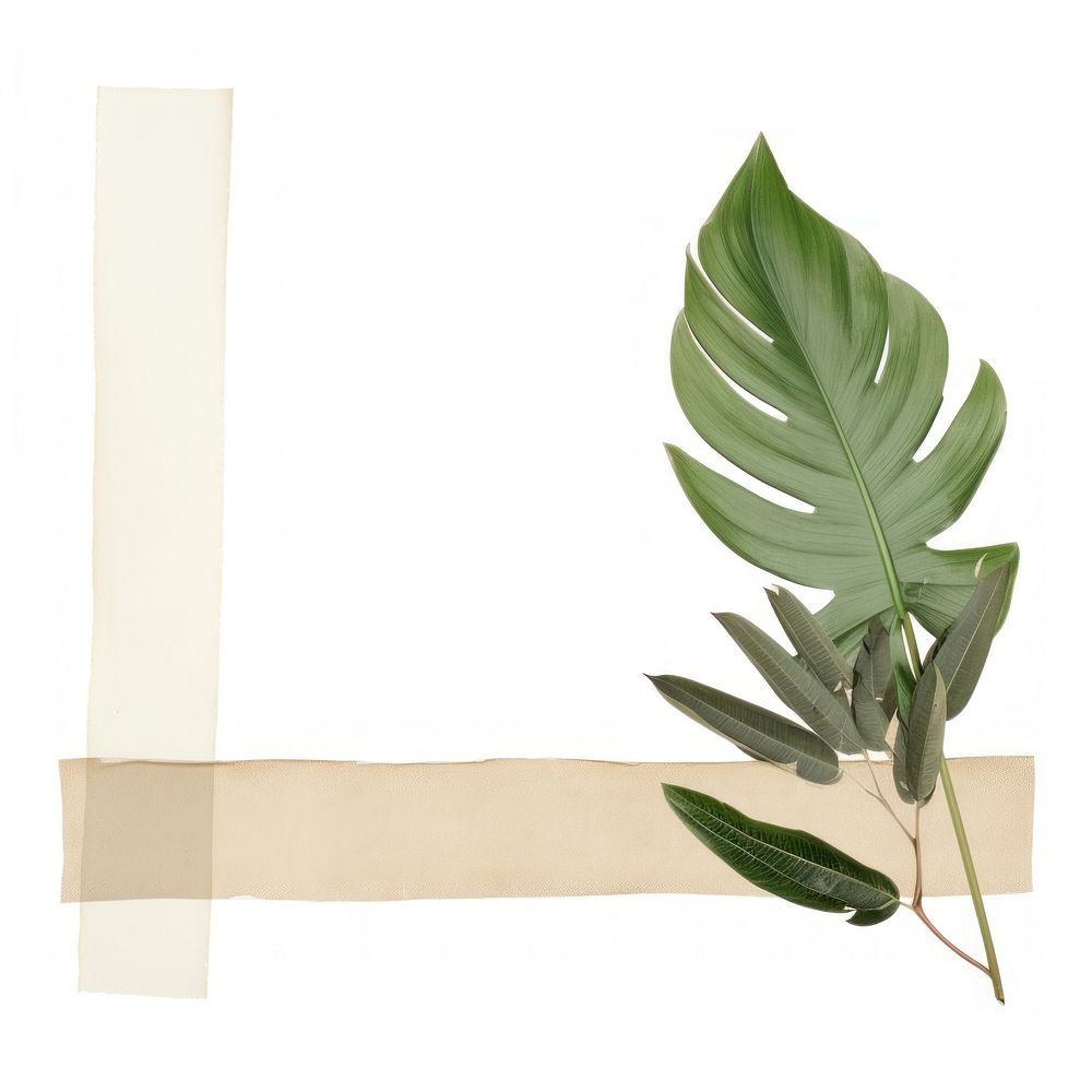 Minimal Tropical leaves with tape plant leaf white background. AI generated Image by rawpixel.