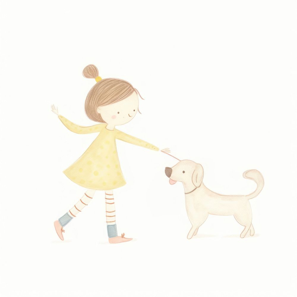 Girl character playing with dog drawing mammal animal. AI generated Image by rawpixel.
