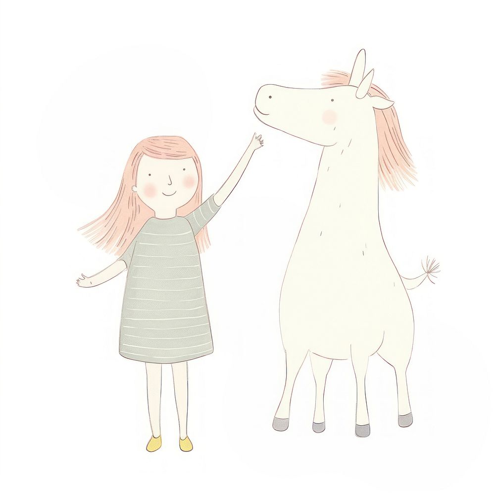 Girl character with unicorn drawing mammal animal. AI generated Image by rawpixel.