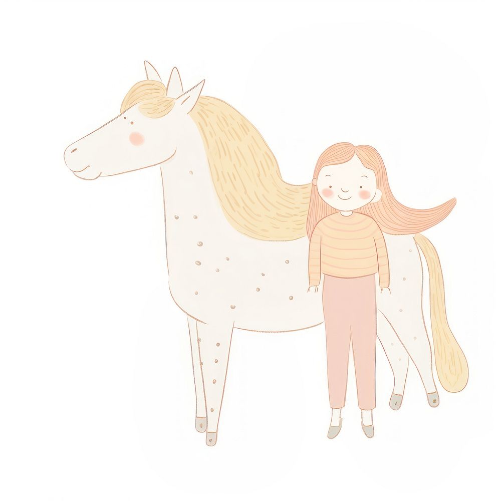 Girl character with unicorn drawing animal mammal. AI generated Image by rawpixel.