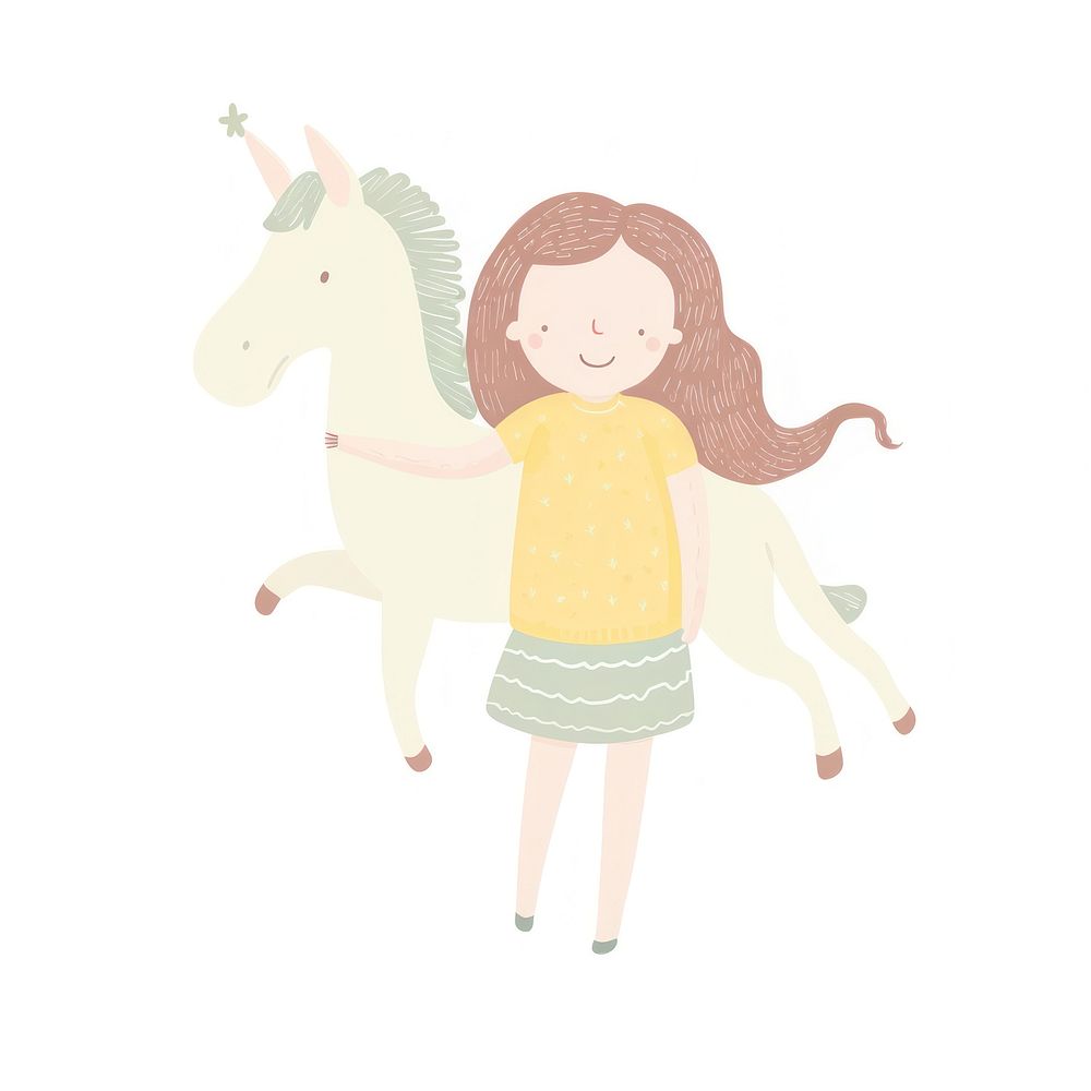 Girl character holding a unicorn doll drawing animal mammal. AI generated Image by rawpixel.