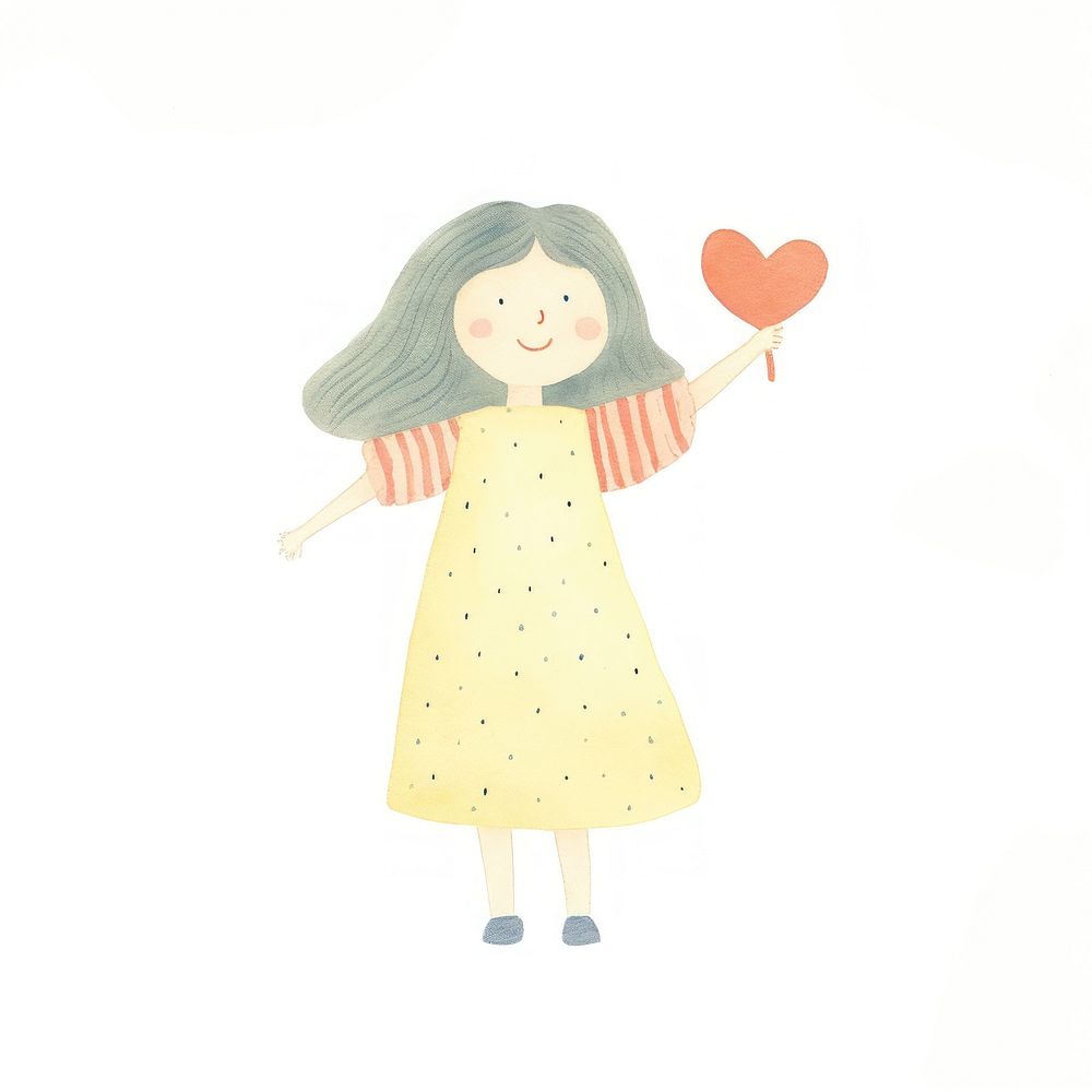 Girl character holding heart drawing sketch child. AI generated Image by rawpixel.