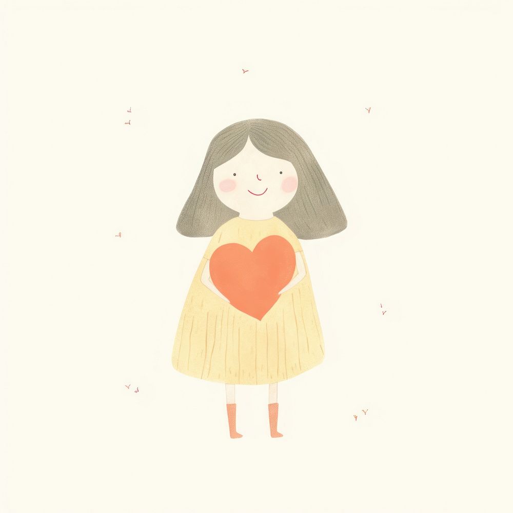 Girl character holding heart drawing sketch child. AI generated Image by rawpixel.