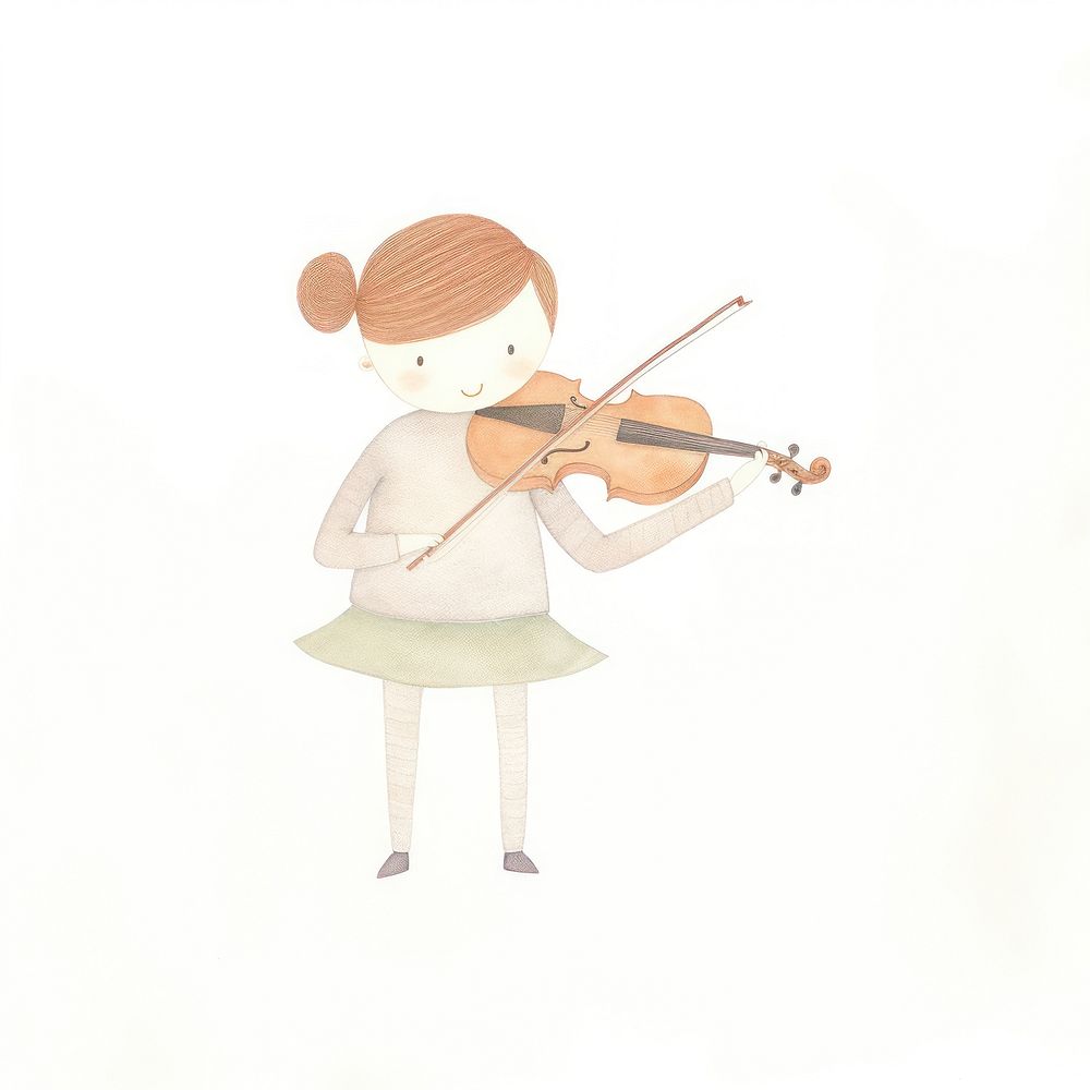 Girl character playing violin white background concentration performance. AI generated Image by rawpixel.