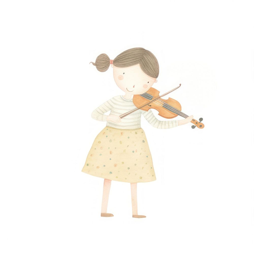 Girl character playing violin child white background concentration. AI generated Image by rawpixel.