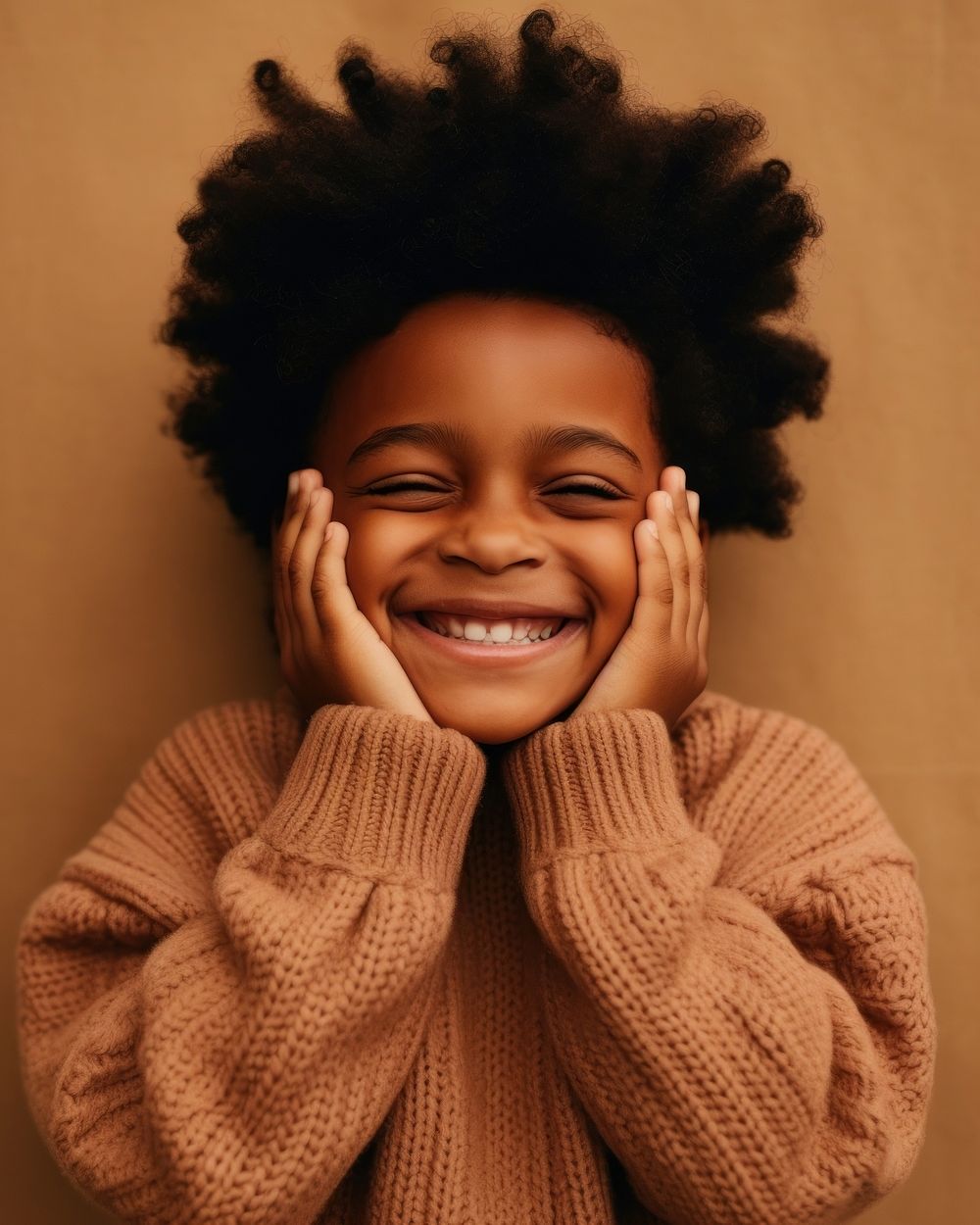 Black kid in sweater smiling smile happy face. AI generated Image by rawpixel.