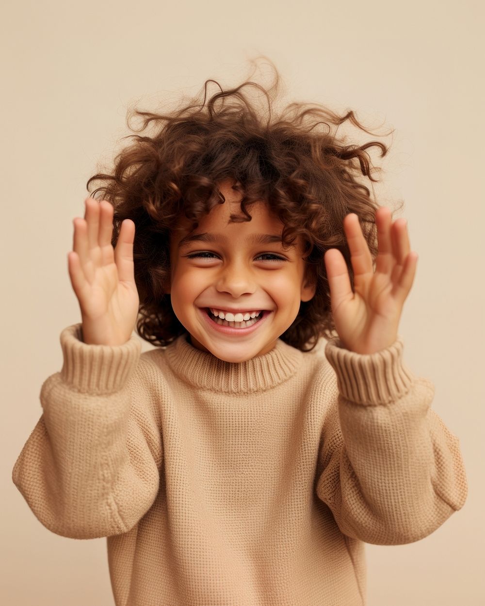 Happy kid in sweater smiling laughing portrait smile. AI generated Image by rawpixel.