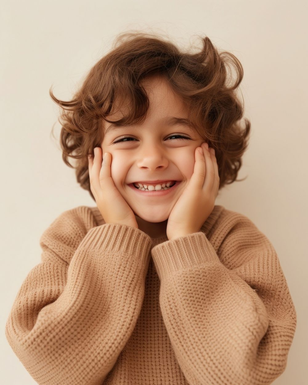 Happy kid in sweater smiling portrait smile photo. AI generated Image by rawpixel.