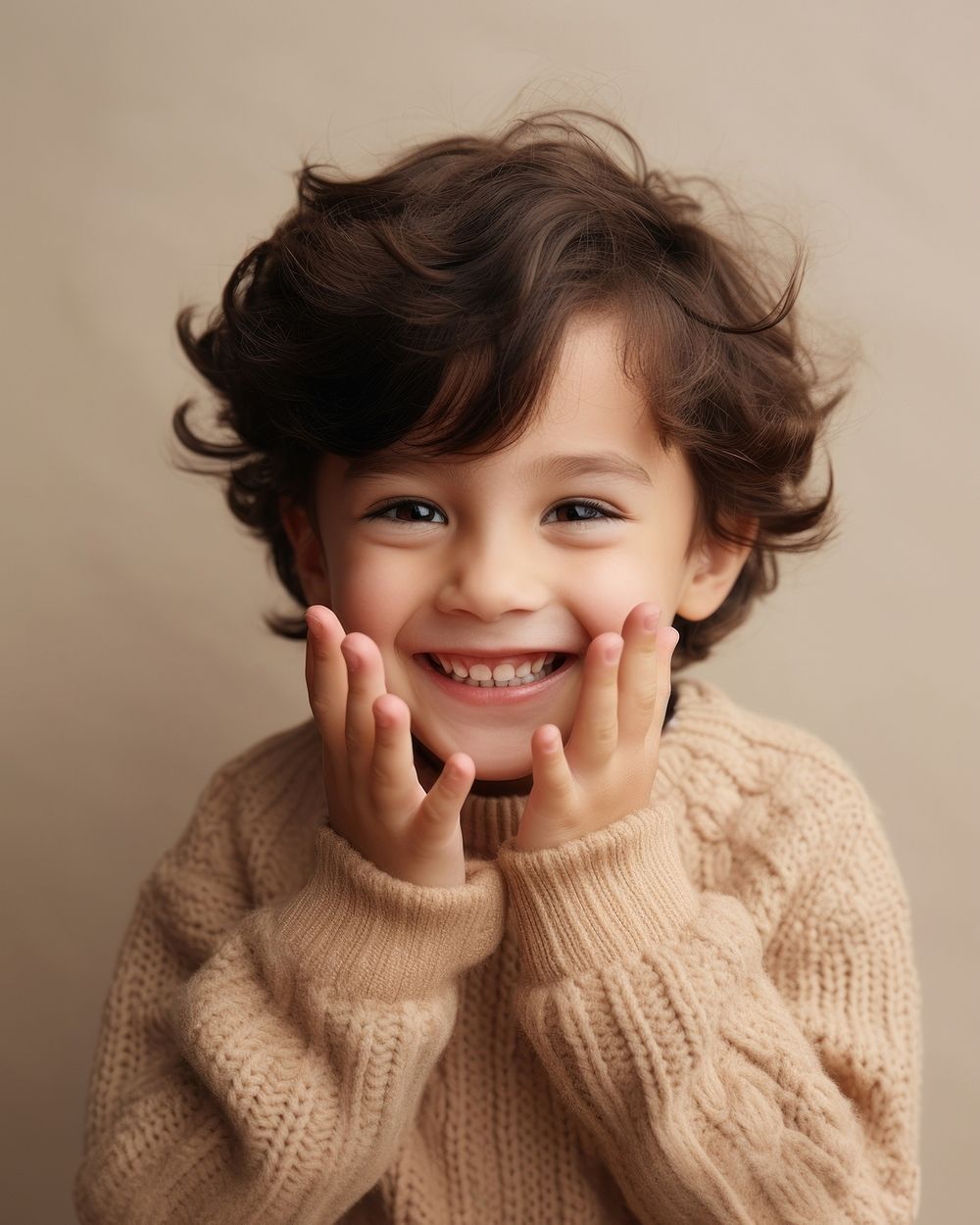 Happy kid in sweater smiling portrait smile photo. AI generated Image by rawpixel.