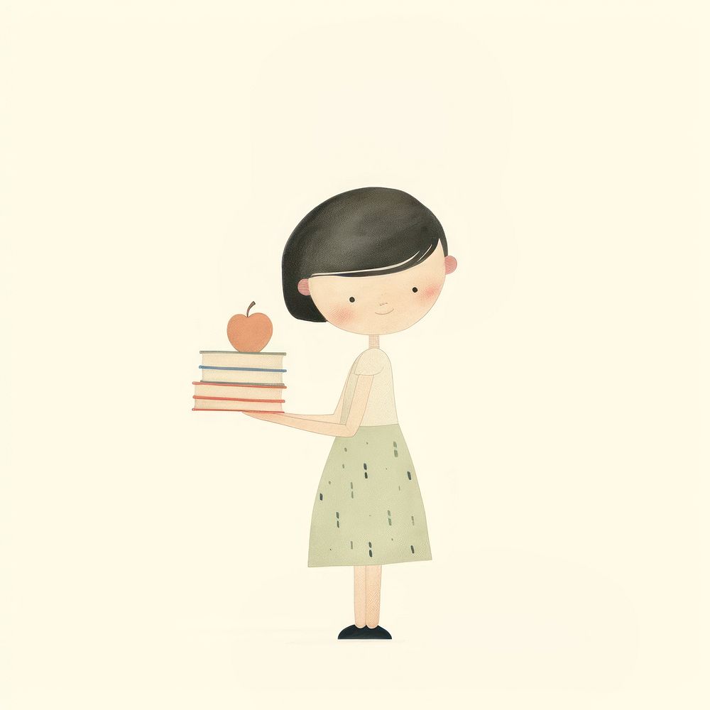 Girl character holding books drawing sketch child. AI generated Image by rawpixel.