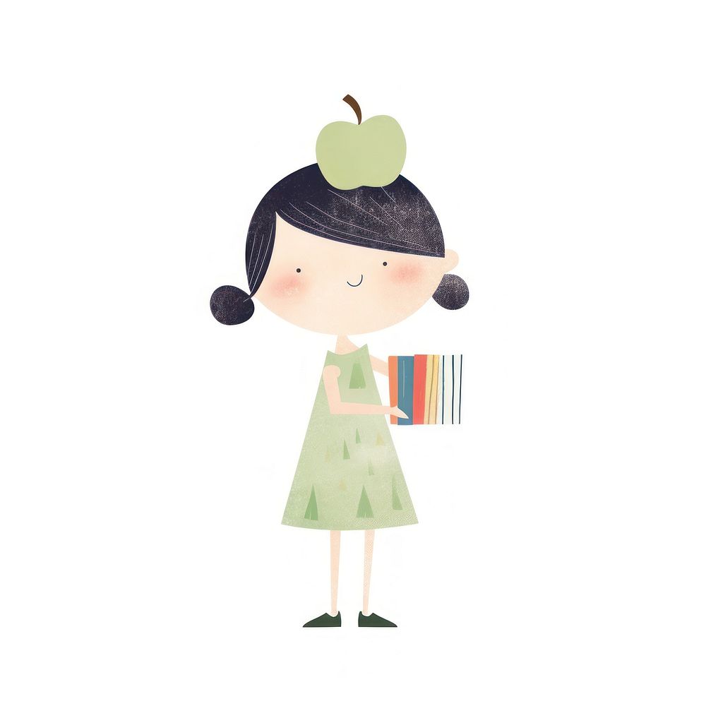 Girl character holding books apple white background standing. AI generated Image by rawpixel.