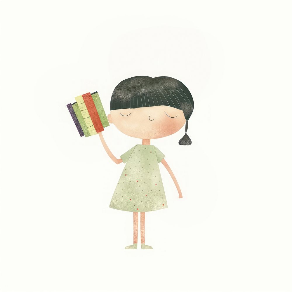 Girl character holding books toy white background portrait. AI generated Image by rawpixel.
