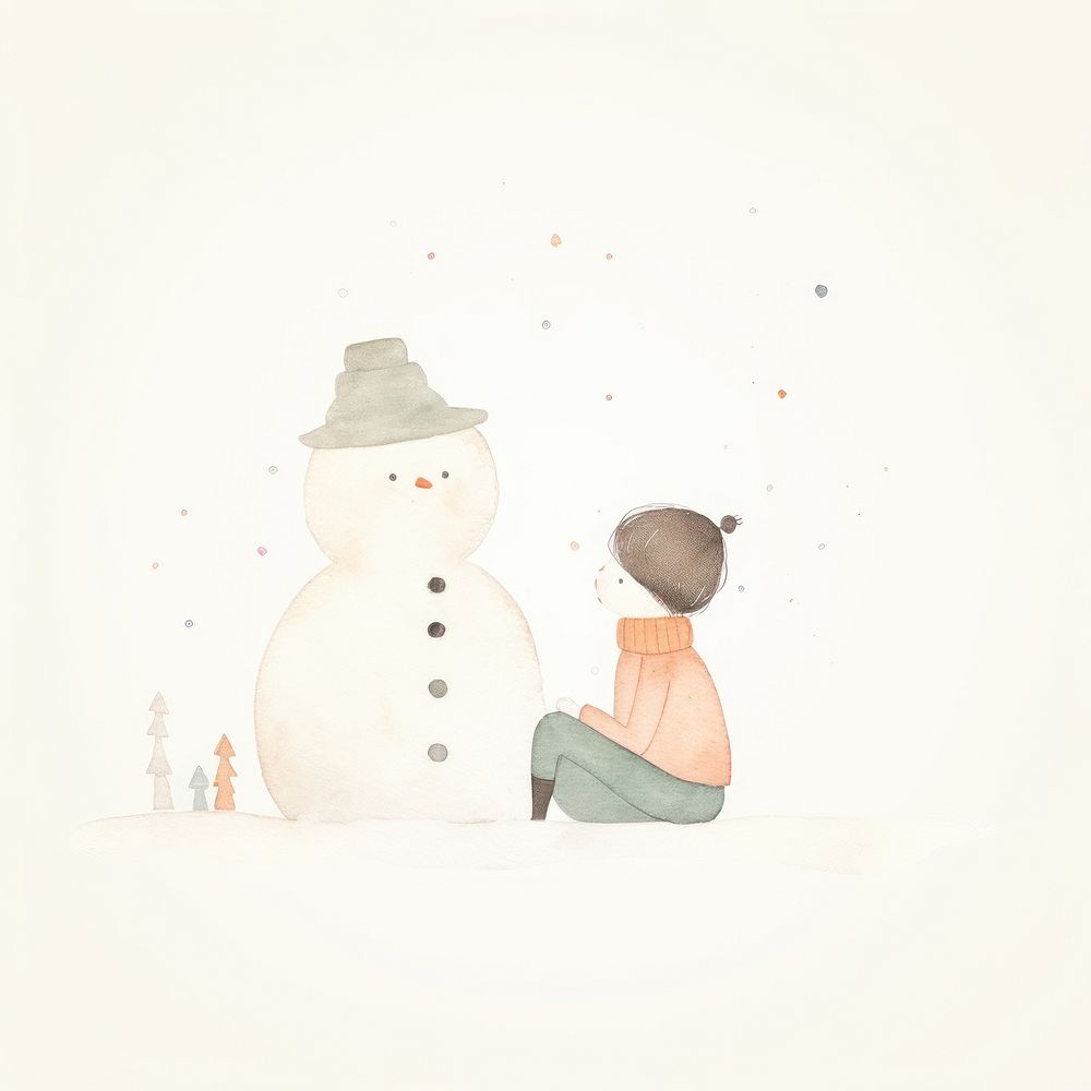 Girl character sitting and building snow man snowman winter anthropomorphic. AI generated Image by rawpixel.