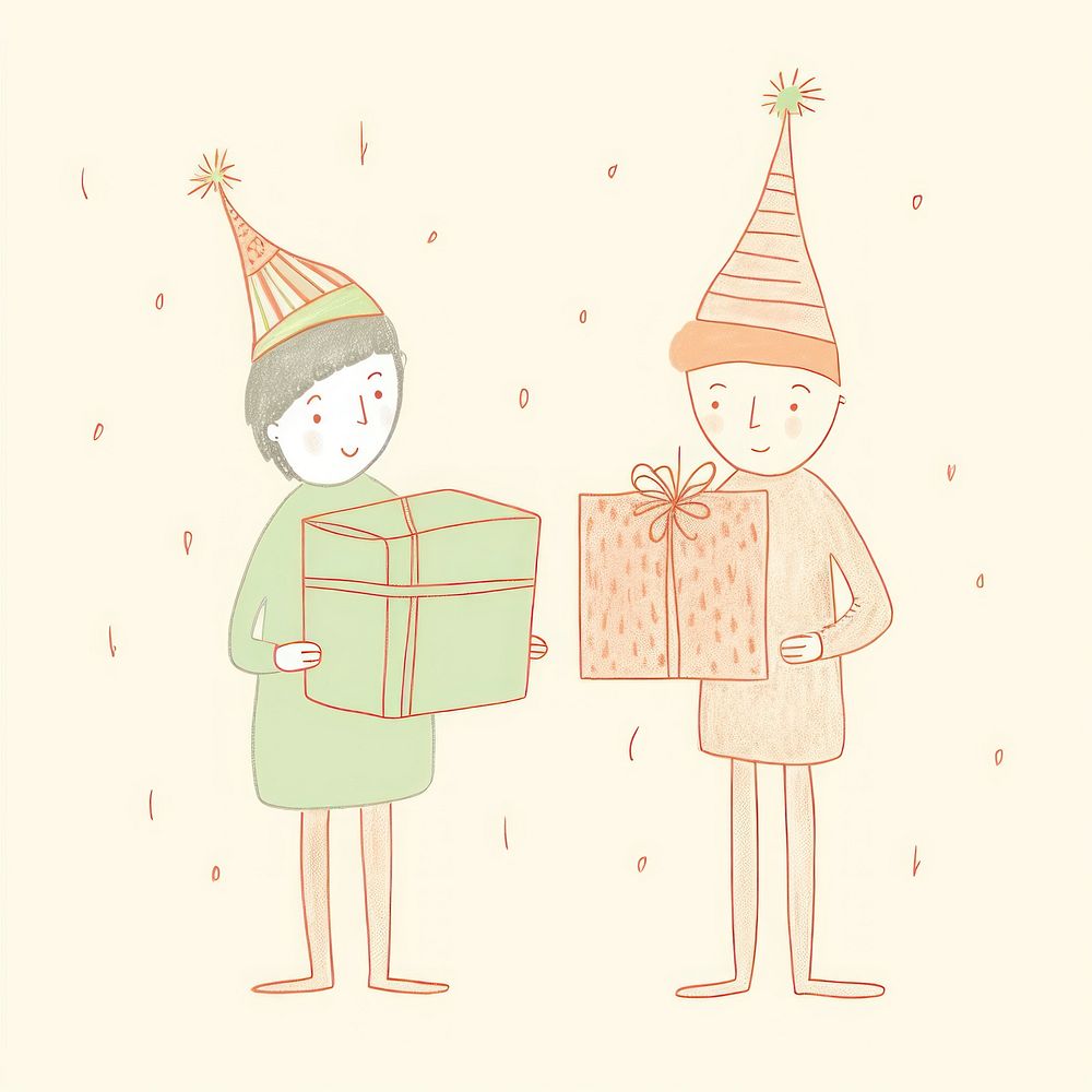 Characters giving gift box drawing sketch art. AI generated Image by rawpixel.