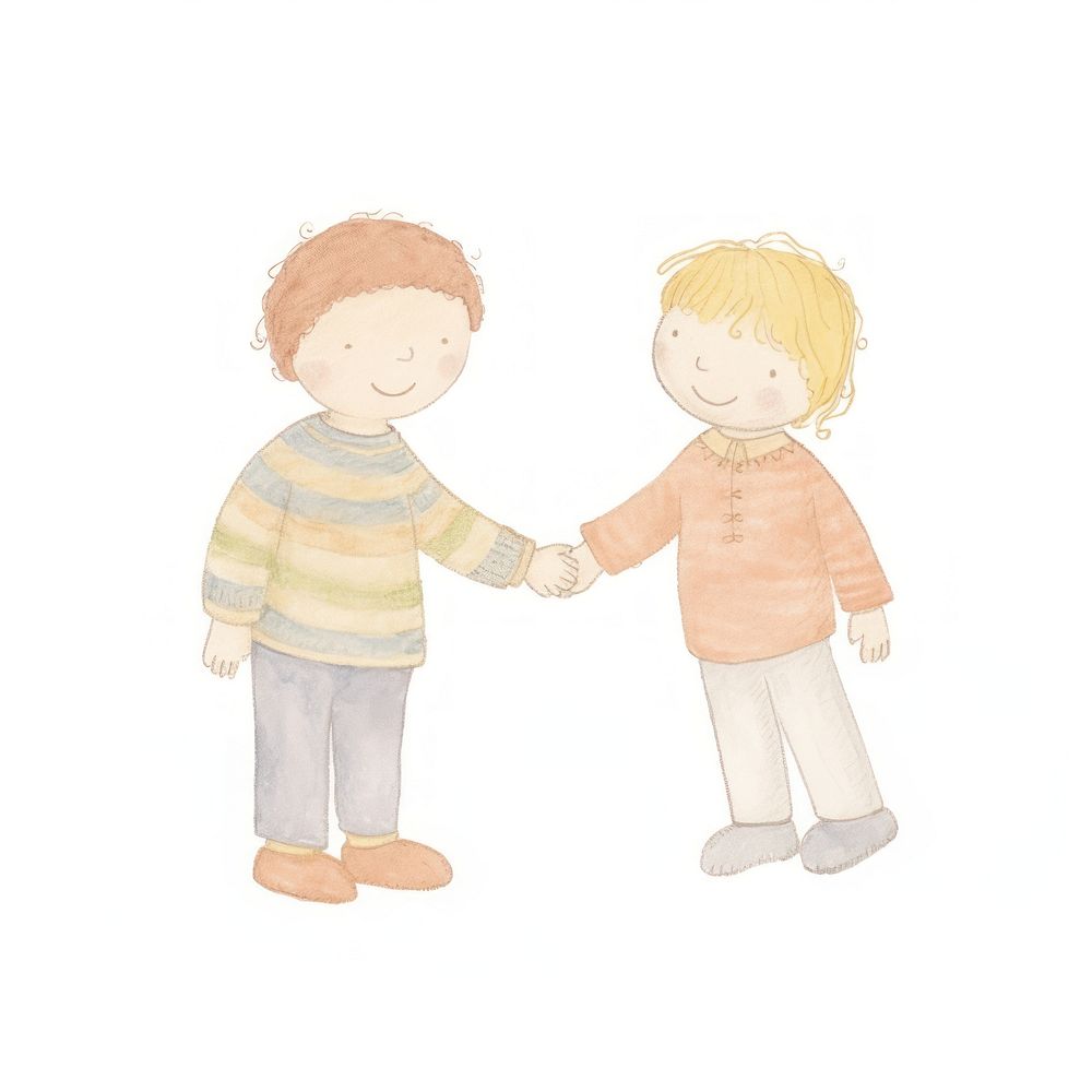 Characters shaking hands art white background togetherness. AI generated Image by rawpixel.