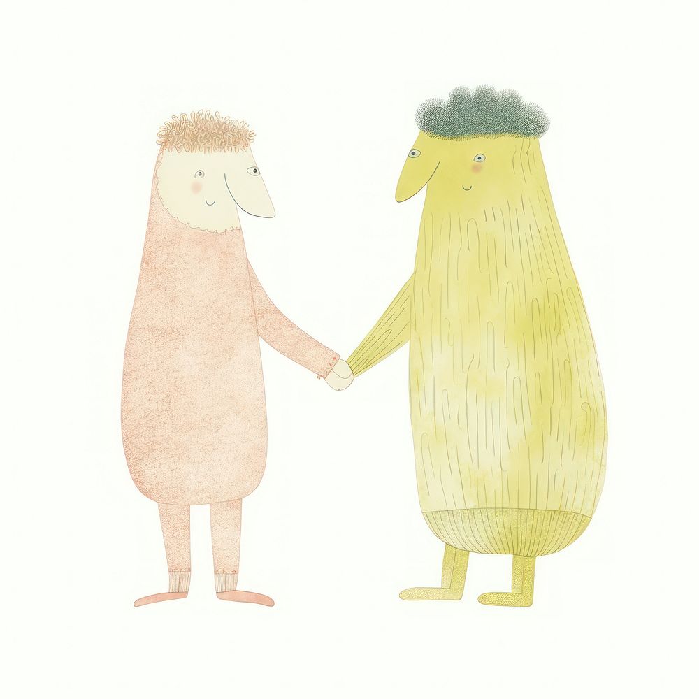 Characters shaking hands mammal art white background. AI generated Image by rawpixel.