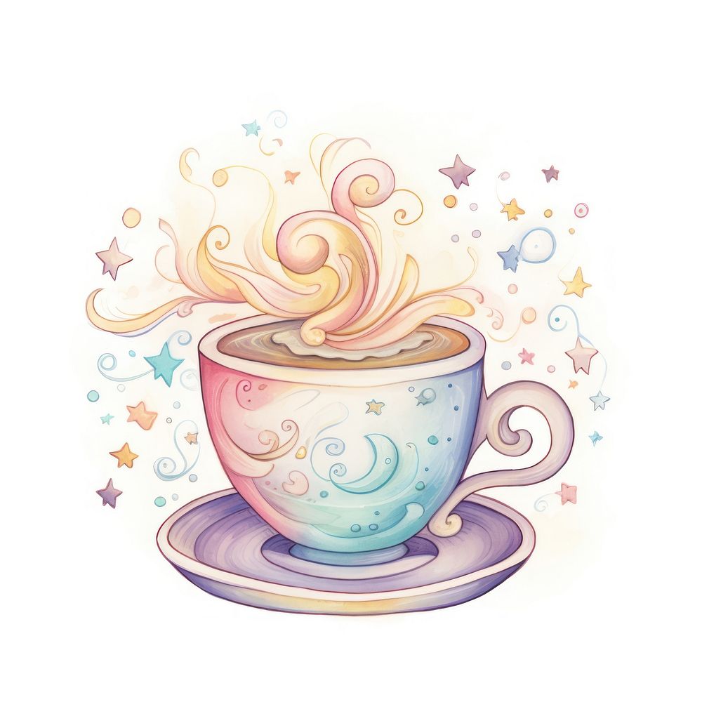 Coffee cup drawing saucer drink. AI generated Image by rawpixel.