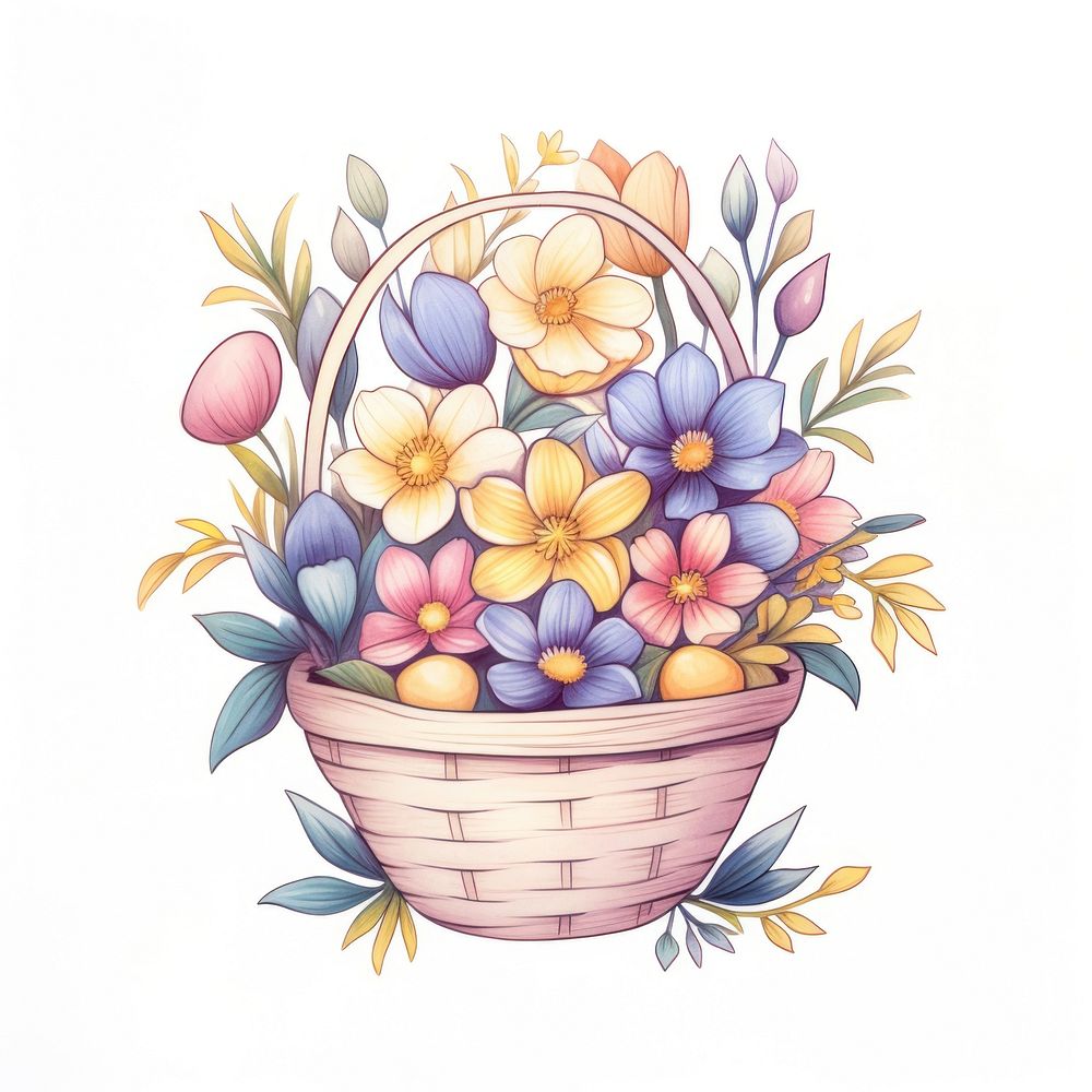 Easter egg basket drawing painting sketch. AI generated Image by rawpixel.