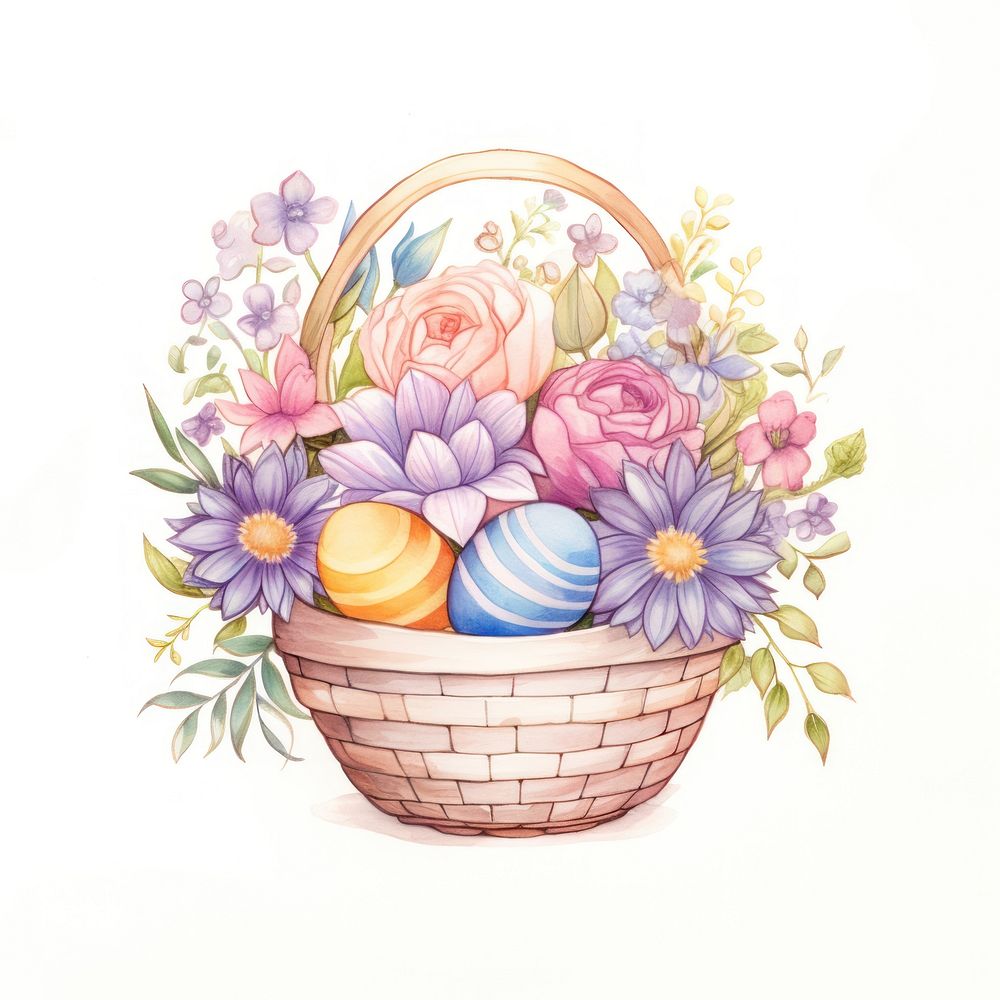 Easter egg basket drawing flower plant. AI generated Image by rawpixel.