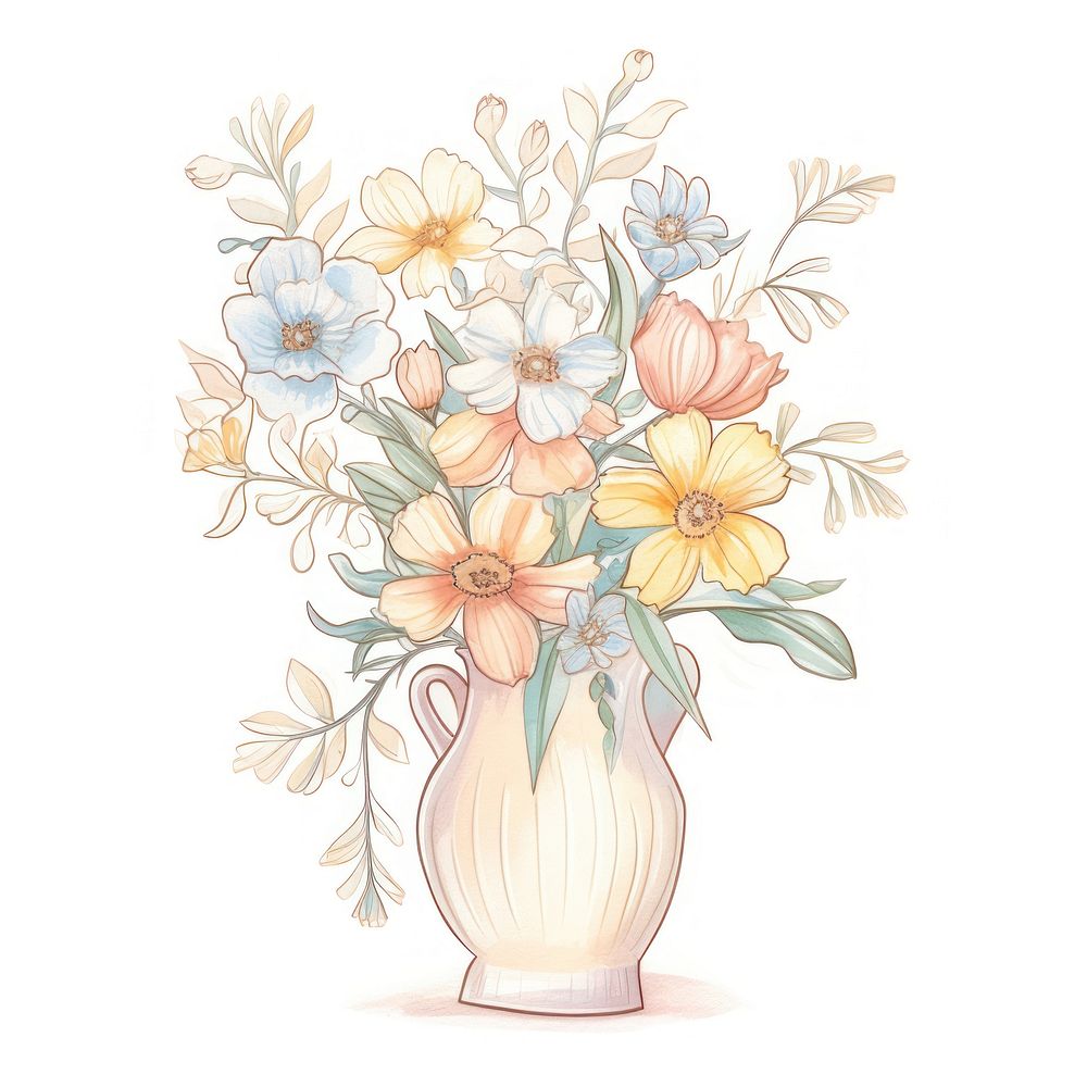 Flower vase drawing sketch plant. AI generated Image by rawpixel.