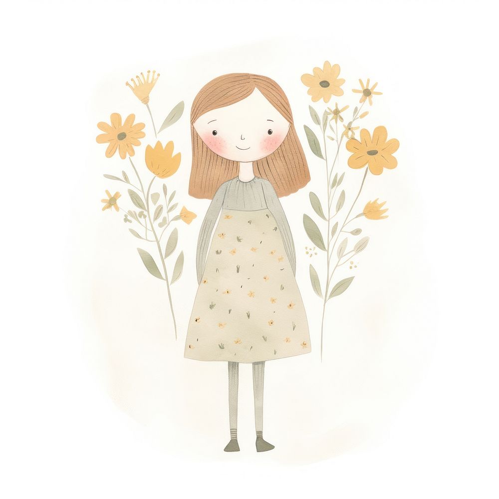 Girl character holding flowers pattern child representation. AI generated Image by rawpixel.
