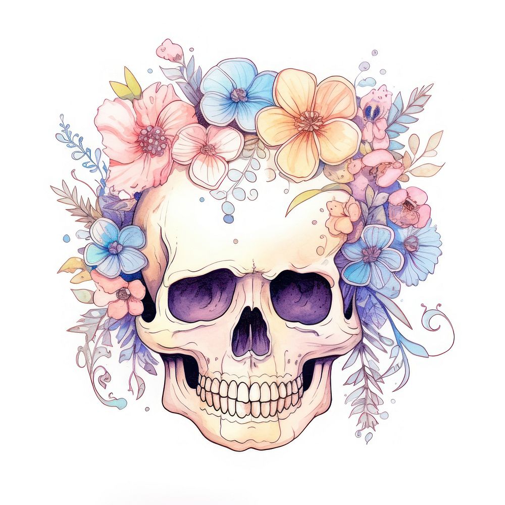 Skull with flowers drawing pattern sketch. AI generated Image by rawpixel.