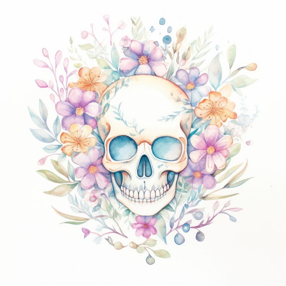Skull with flowers drawing painting pattern. AI generated Image by rawpixel.