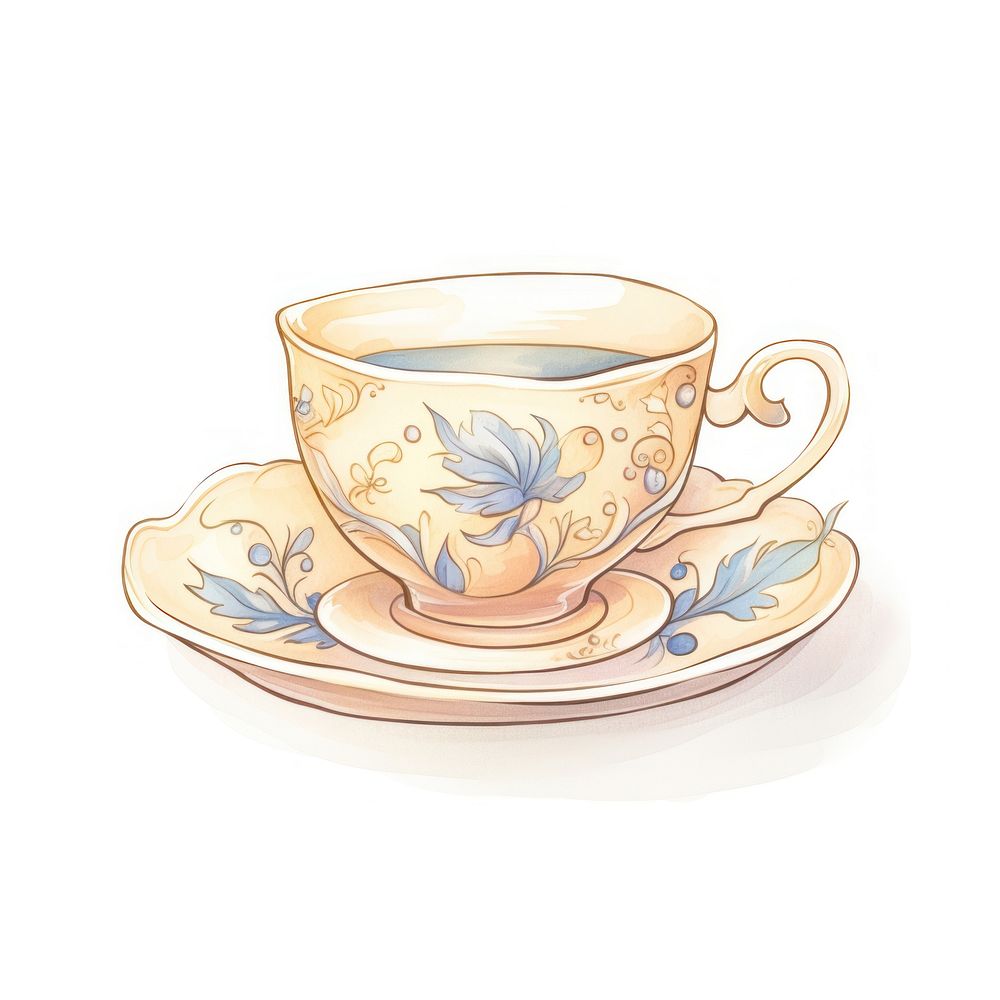 Tea cup porcelain drawing saucer. AI generated Image by rawpixel.