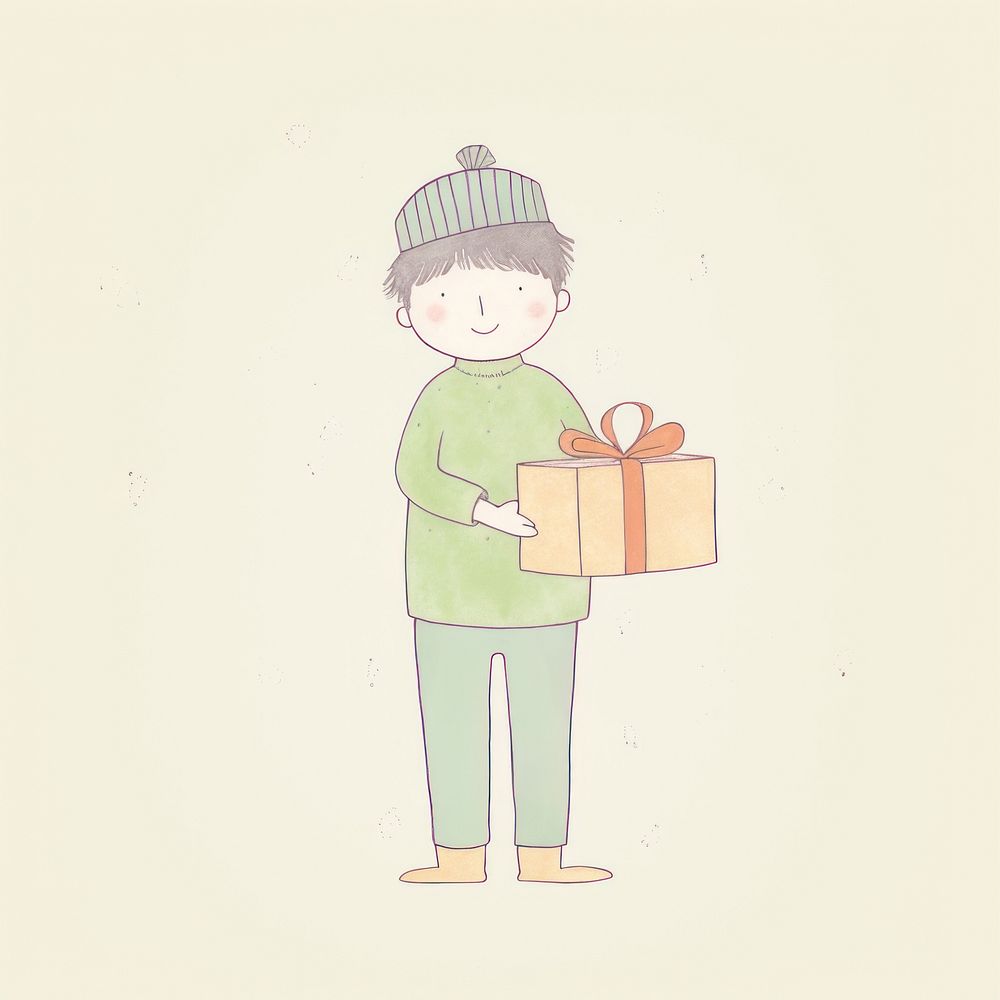 Boy character holding gift box drawing sketch art. AI generated Image by rawpixel.