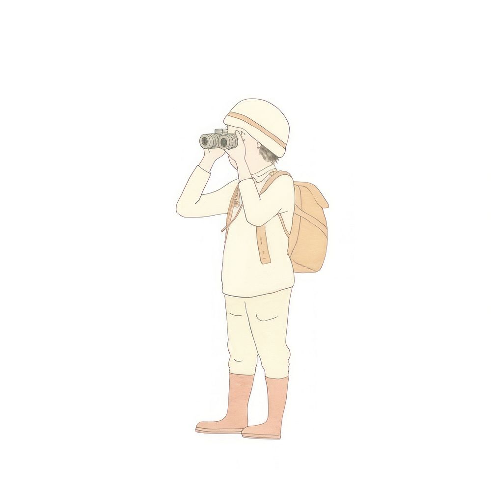 Character holding binoculars drawing sketch white background. AI generated Image by rawpixel.
