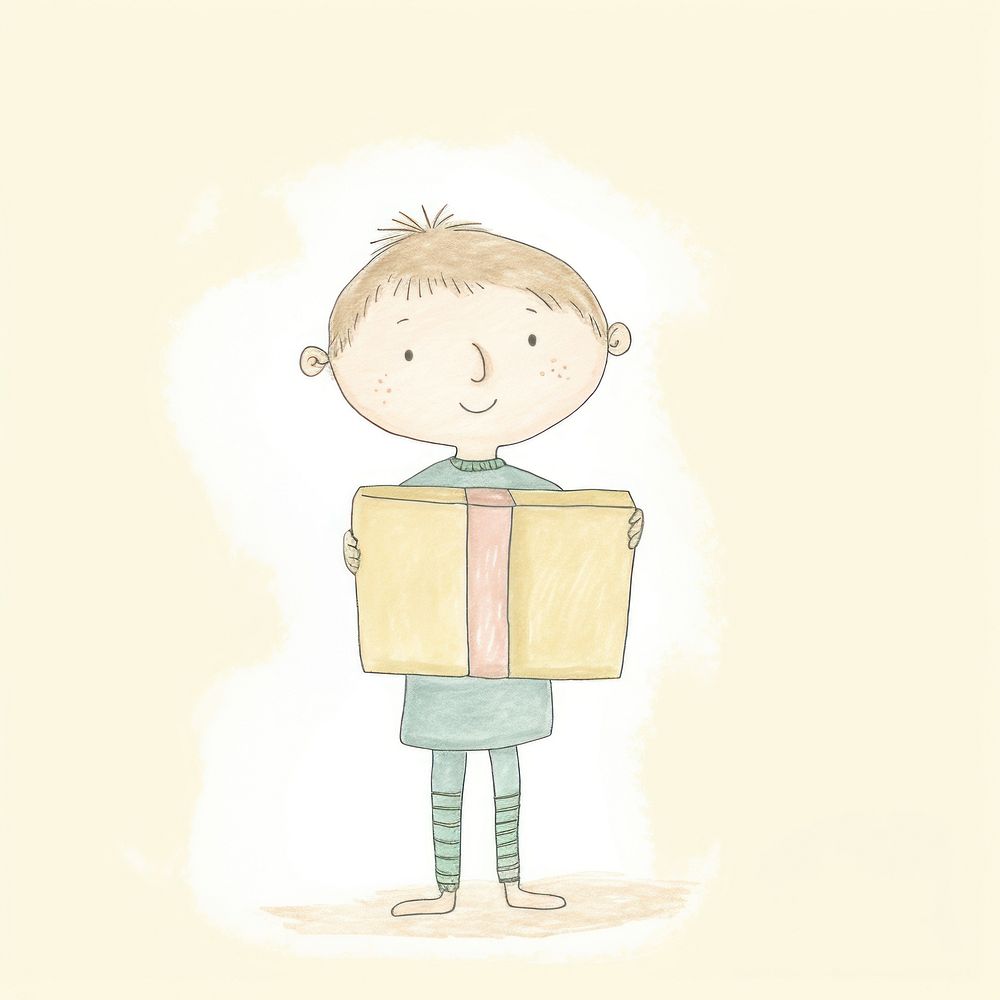 Character holding gift box drawing sketch art. AI generated Image by rawpixel.