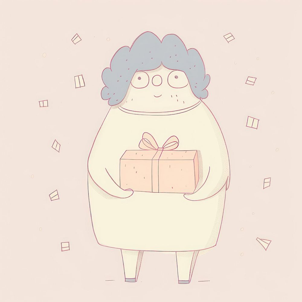 Character holding gift box drawing sketch art. AI generated Image by rawpixel.