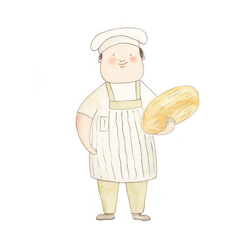 Chef character holding bread cook white background standing. AI generated Image by rawpixel.