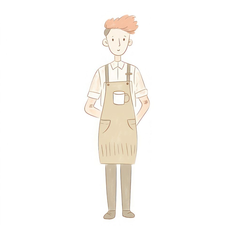 Coffee shop staff character apron white background creativity. AI generated Image by rawpixel.