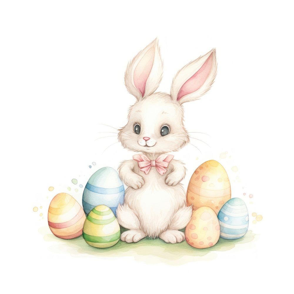 Easter bunny with easter eggs drawing animal mammal. AI generated Image by rawpixel.
