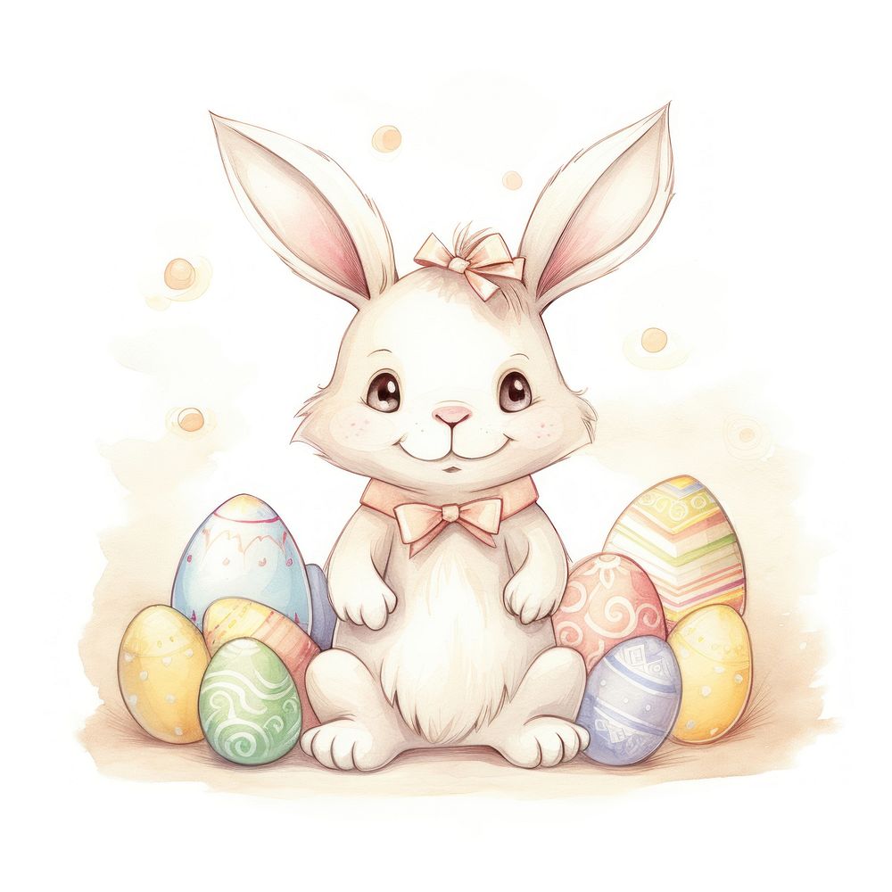 Easter bunny with easter eggs drawing sketch cute. AI generated Image by rawpixel.