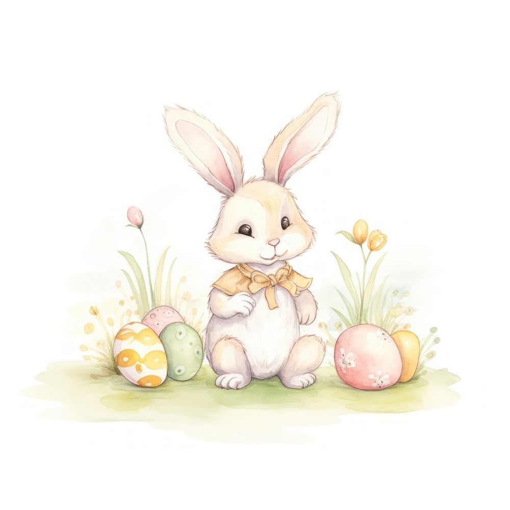 Easter bunny with easter eggs drawing animal mammal. AI generated Image by rawpixel.