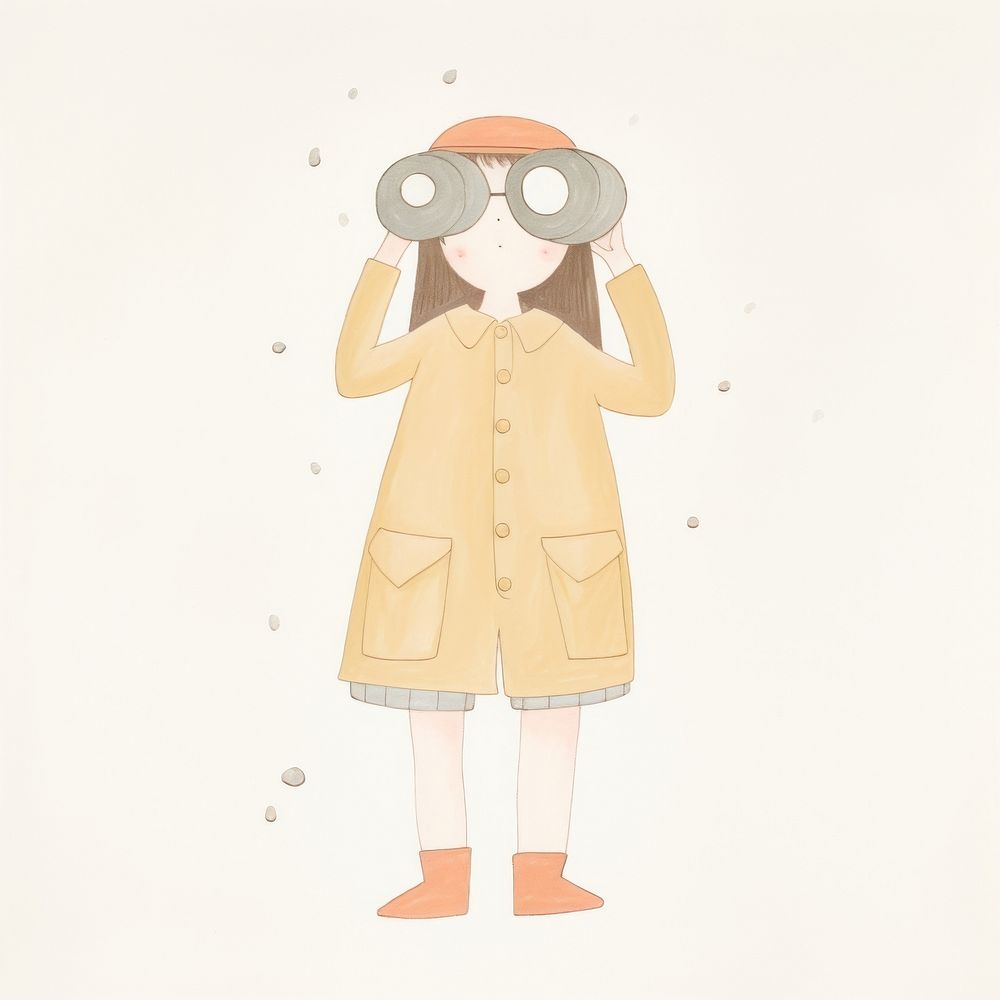 Girl character holding binoculas child coat binoculars. AI generated Image by rawpixel.