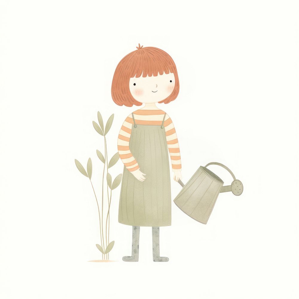 Girl character holding watering can gardening plant hairstyle. AI generated Image by rawpixel.