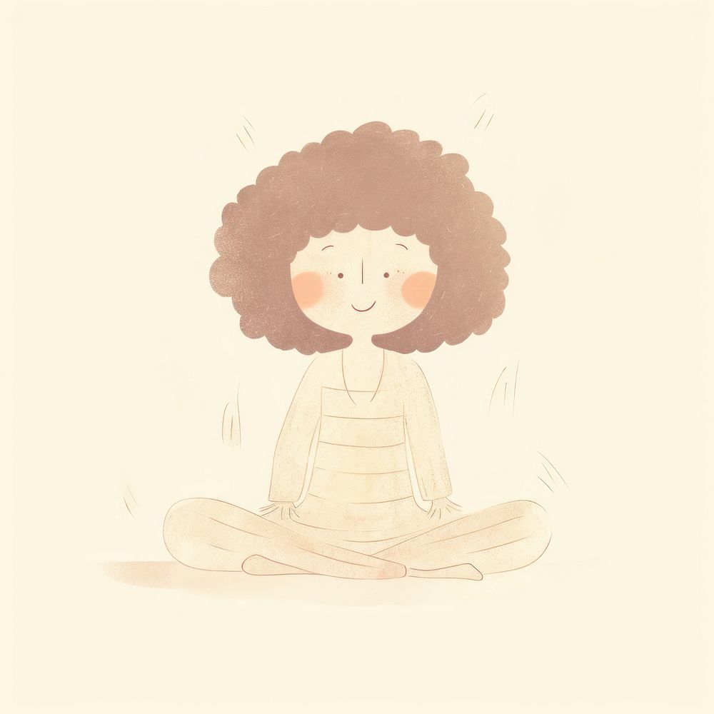 Girl character meditating drawing sketch cross-legged. AI generated Image by rawpixel.