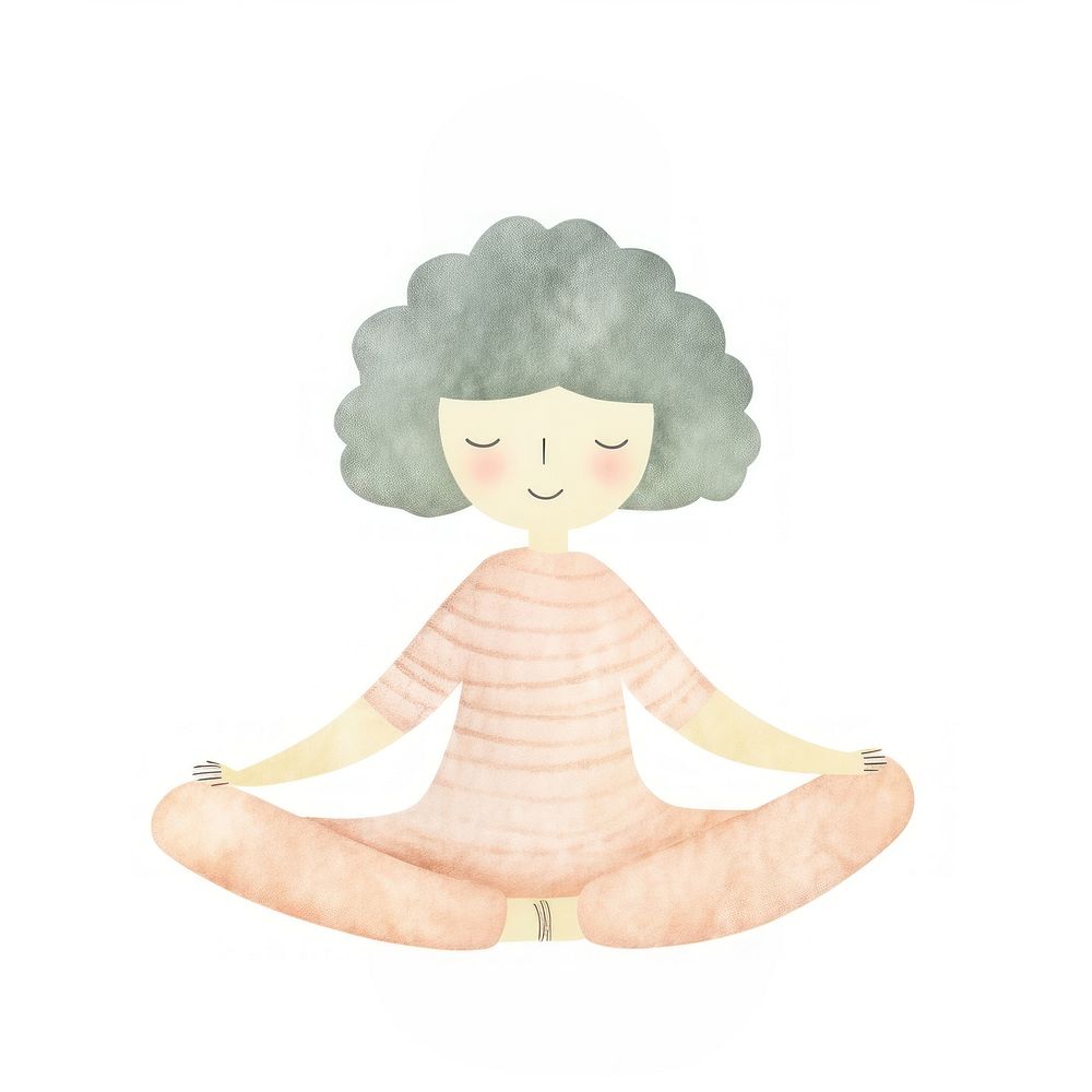 Girl character meditating drawing sketch white background. AI generated Image by rawpixel.
