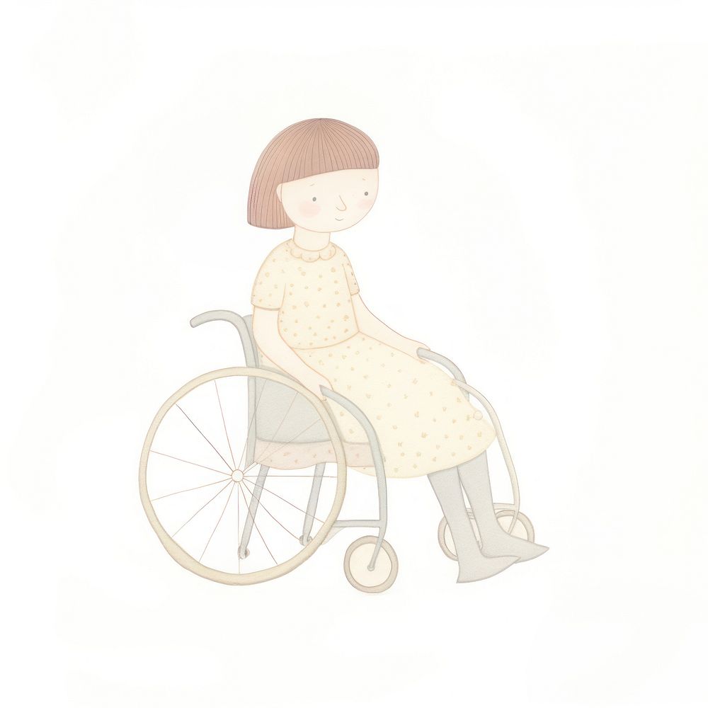 Girl character on a wheelchair drawing sketch white background. AI generated Image by rawpixel.