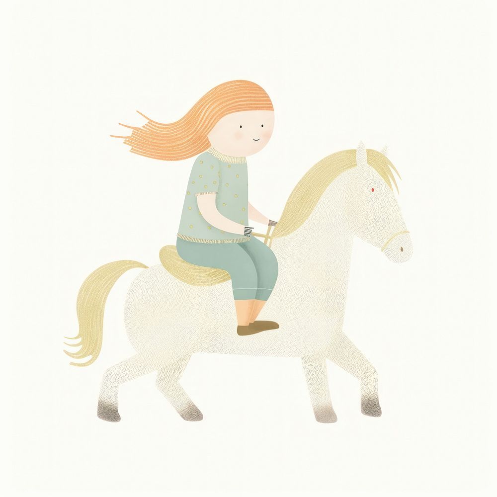 Girl character riding unicorn drawing mammal animal. AI generated Image by rawpixel.