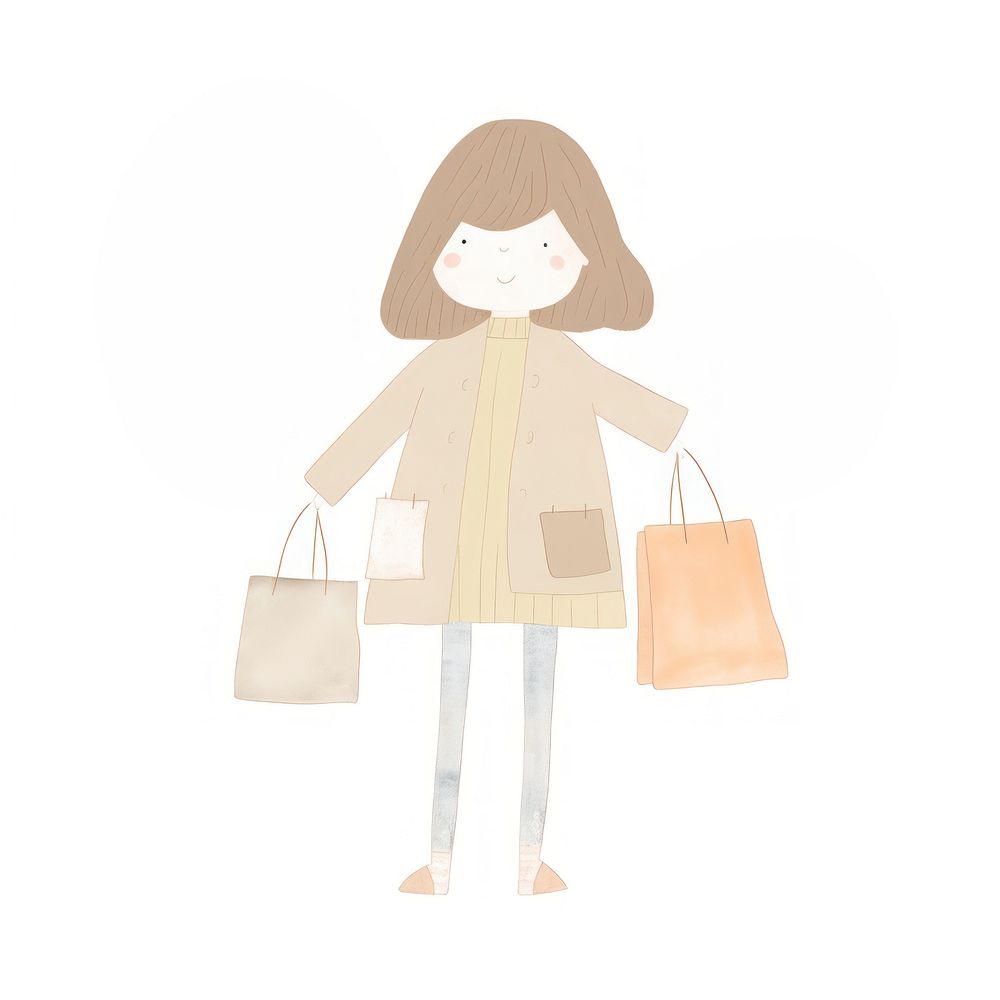 Girl character shopping bag handbag white background. AI generated Image by rawpixel.