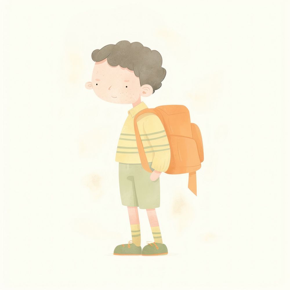 Kid character backpack standing activity. AI generated Image by rawpixel.