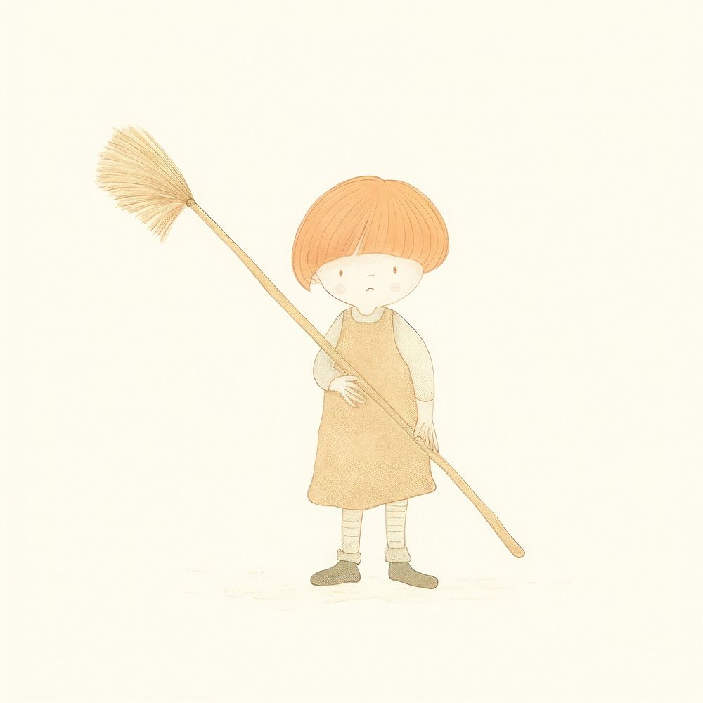 Kid character holding broomstick cleaning white background creativity. AI generated Image by rawpixel.