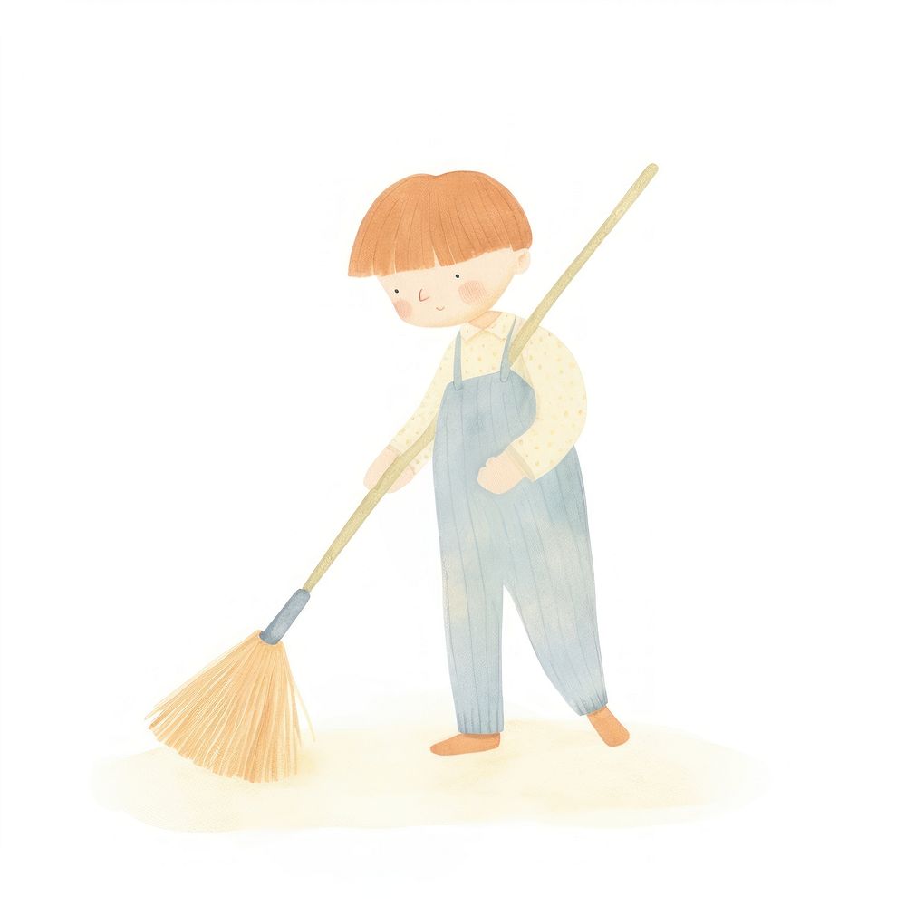 Kid character holding broomstick cleaning white background cleanliness. AI generated Image by rawpixel.